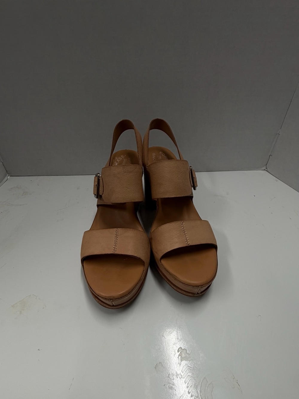 Kork-Ease Tan Slingback Wedge Sandals with Buckle - Picture 2 of 6